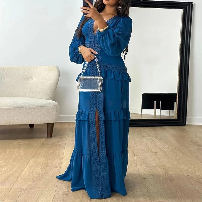 Sophia™ - Cozy V-neck Long Sleeve Maxi Dress