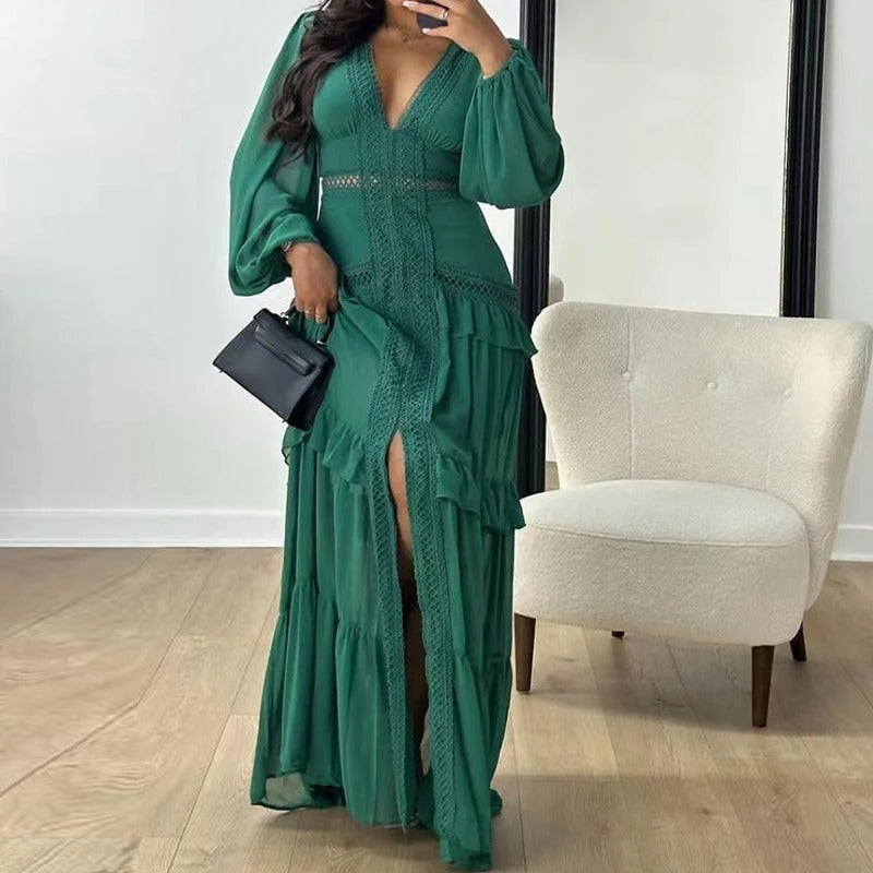 Sophia™ - Cozy V-neck Long Sleeve Maxi Dress