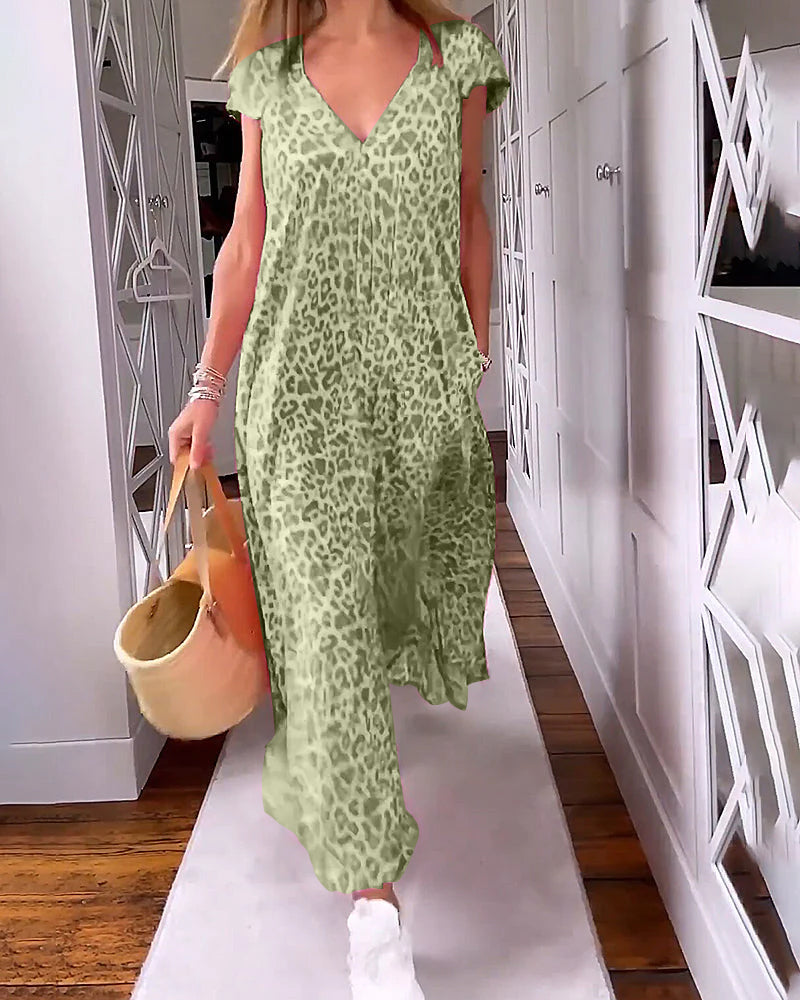 Madison™ - Chic Printed V-Neck Maxi Dress