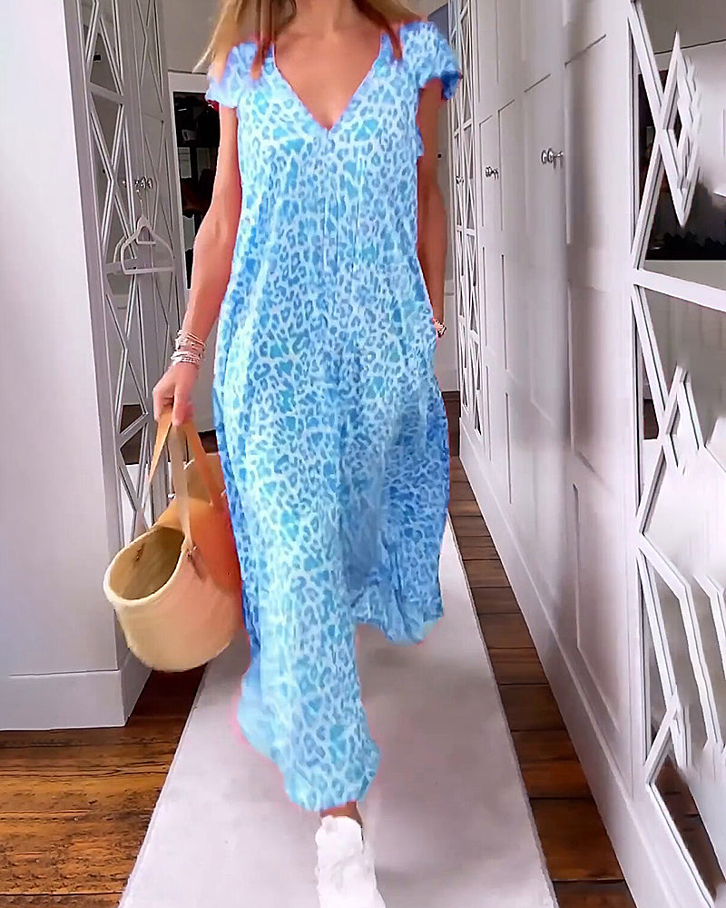 Madison™ - Chic Printed V-Neck Maxi Dress