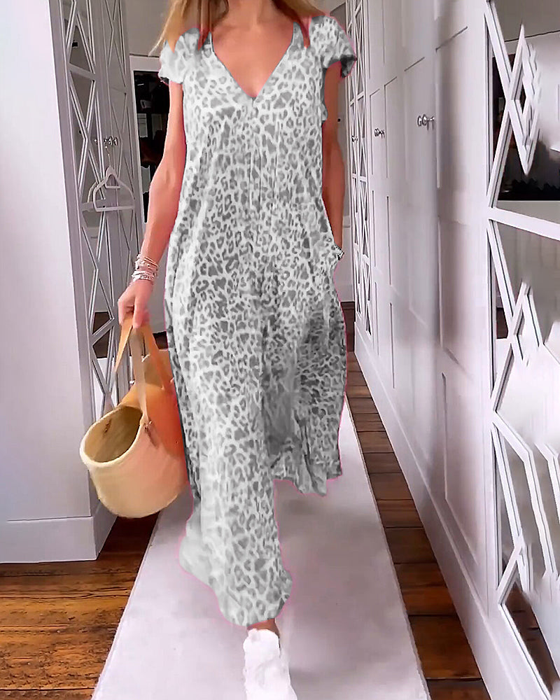 Madison™ - Chic Printed V-Neck Maxi Dress