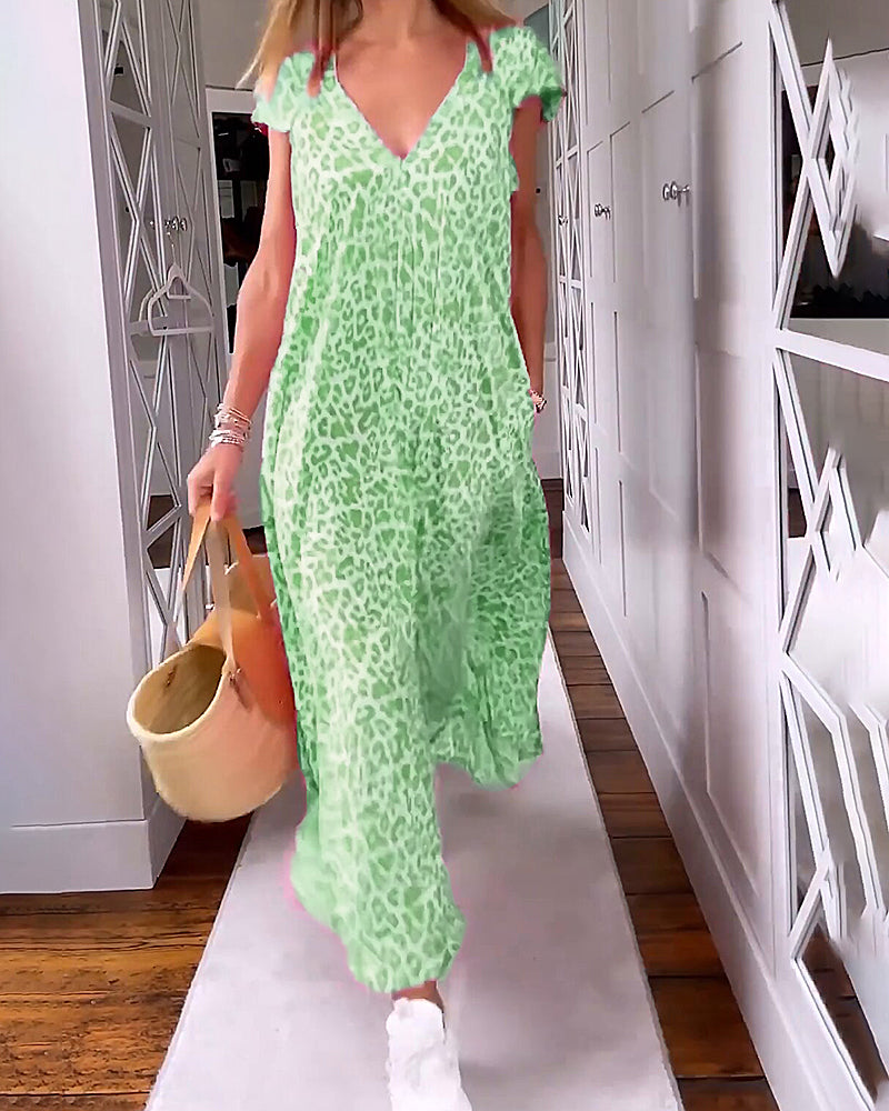 Madison™ - Chic Printed V-Neck Maxi Dress