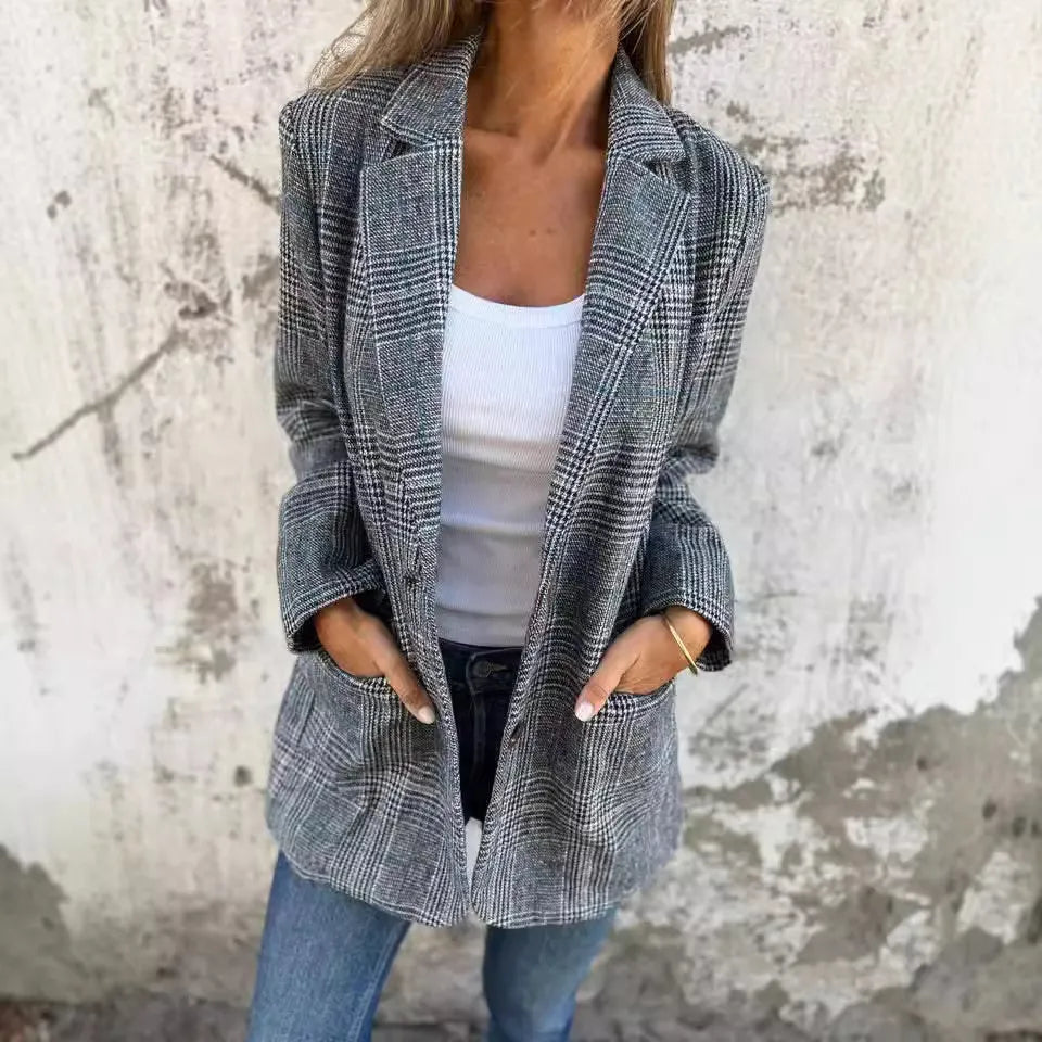 Amelia™ - Lapel Casual Check Blazer